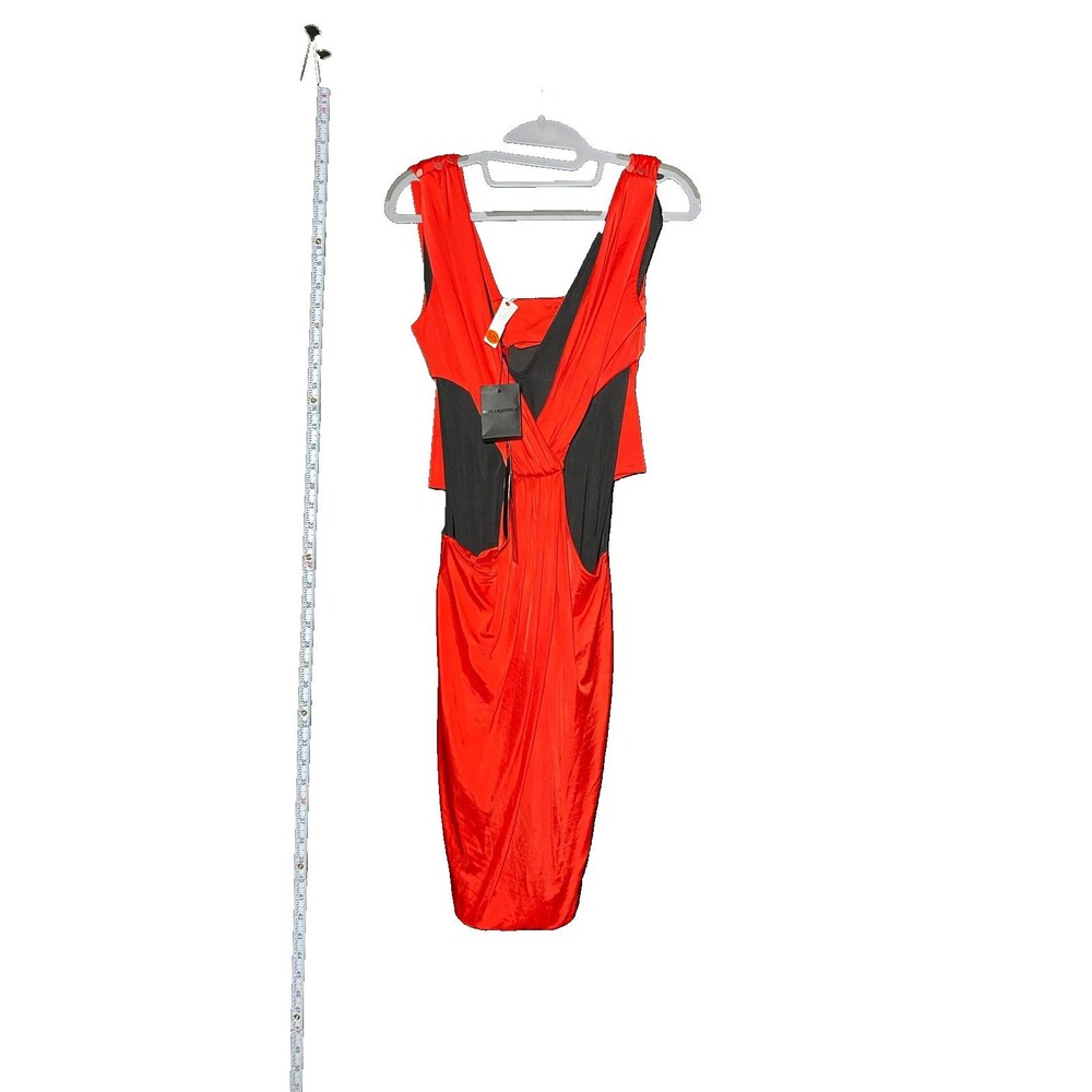 Karl Lagerfeld Women's Red Sleeveless V-Neck Midi Dress Size 38 NWT